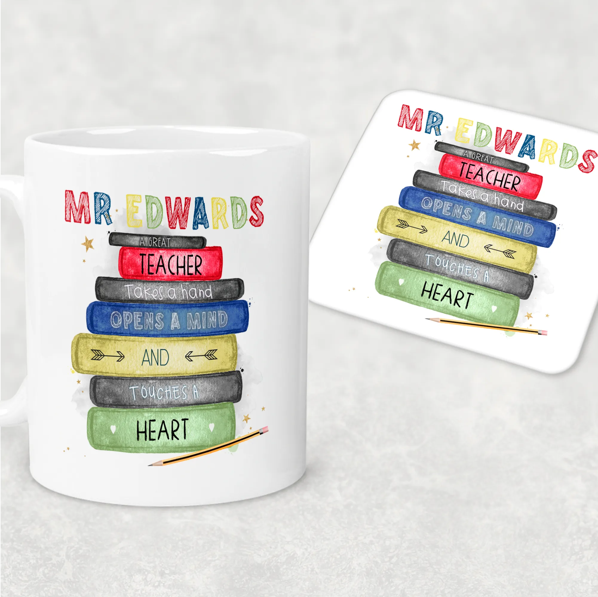 Teacher Book Stack Personalised Mug & Coaster