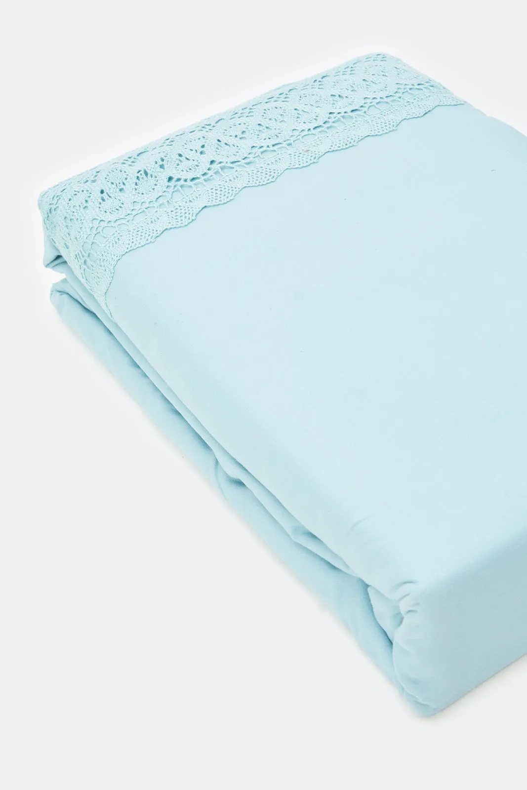 Teal 3 Piece Lace Trim Duvet Cover Set (Double Size)