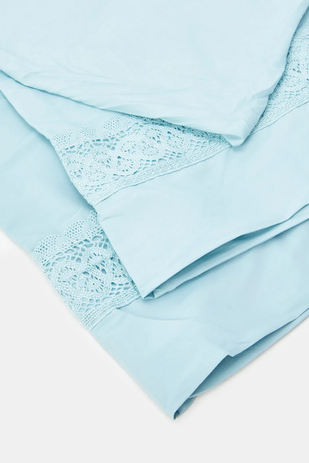 Teal 3 Piece Lace Trim Duvet Cover Set (Double Size)