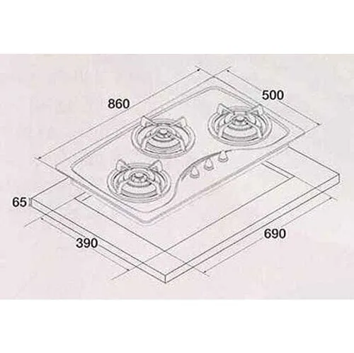 Tecno Uno SR 98 SV Stainless Steel Hob Stainless Steel 86cm, V.V.S  3 Burner (2x Big, 1x Medium)