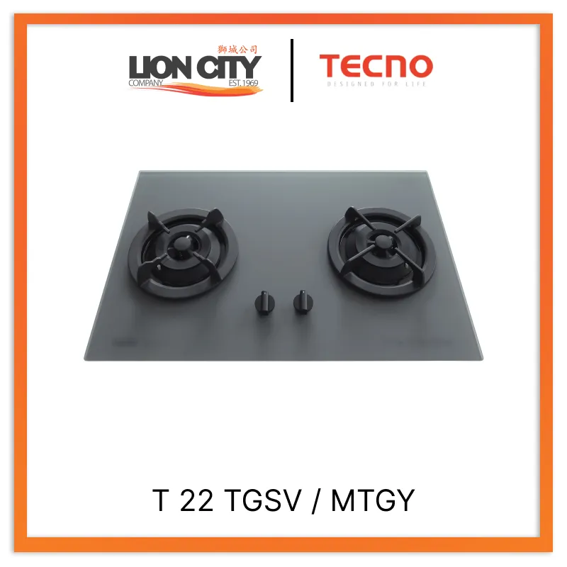 Tecno Uno T 22 TGSV / MTGY Toughened Glass Hob (SCHOTT) Matte Grey 75cm, V.V.S  2 Burners (2x Big)