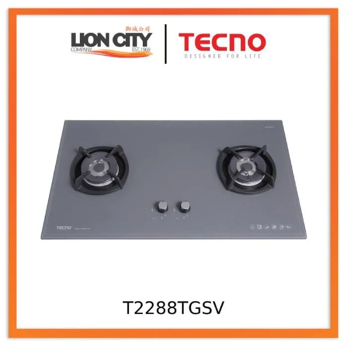 Tecno Uno T 2288 TGSV Toughened Glass Hob (SCHOTT)  88cm, V.V.S, INFERNO*  2 Burner (2x Big)