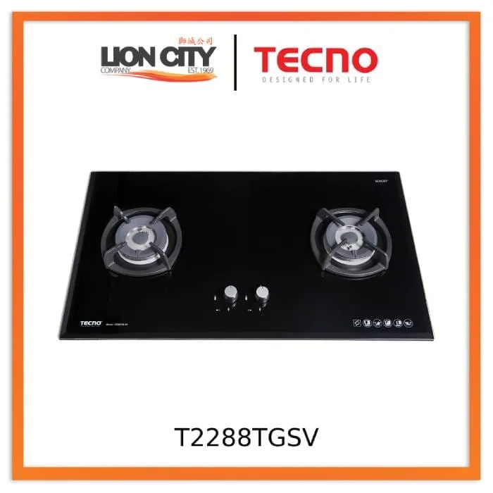 Tecno Uno T 2288 TGSV Toughened Glass Hob (SCHOTT)  88cm, V.V.S, INFERNO*  2 Burner (2x Big)