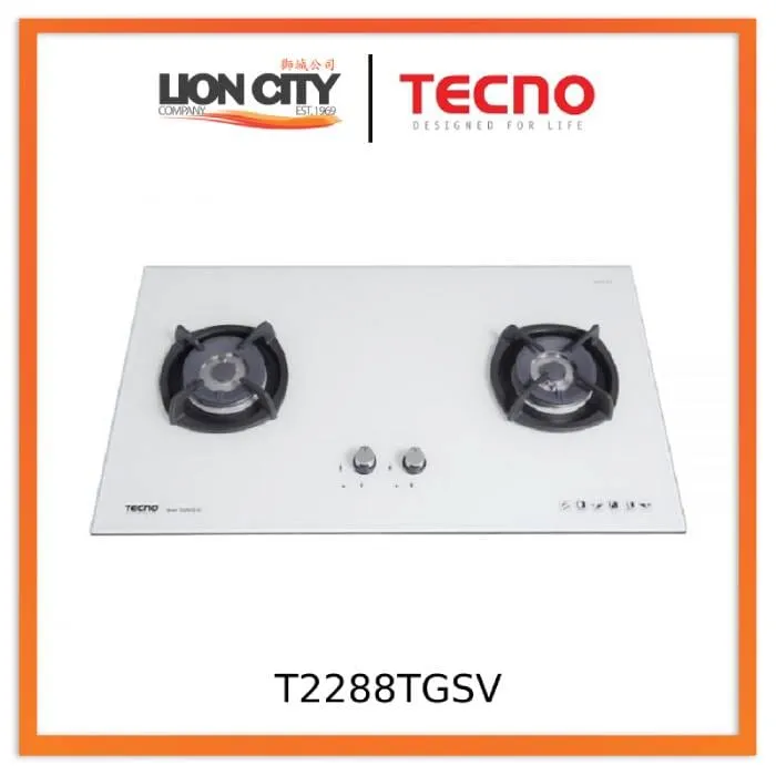 Tecno Uno T 2288 TGSV Toughened Glass Hob (SCHOTT)  88cm, V.V.S, INFERNO*  2 Burner (2x Big)