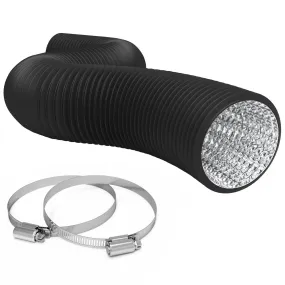 TerraBloom 8" Air Duct - 25 FT Long, Black Flexible Ducting with 2 Clamps