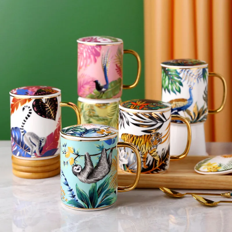 Tiger Peacock Mug w/ Teaspoon Set (Jungle Series)