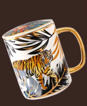 Tiger Peacock Mug w/ Teaspoon Set (Jungle Series)