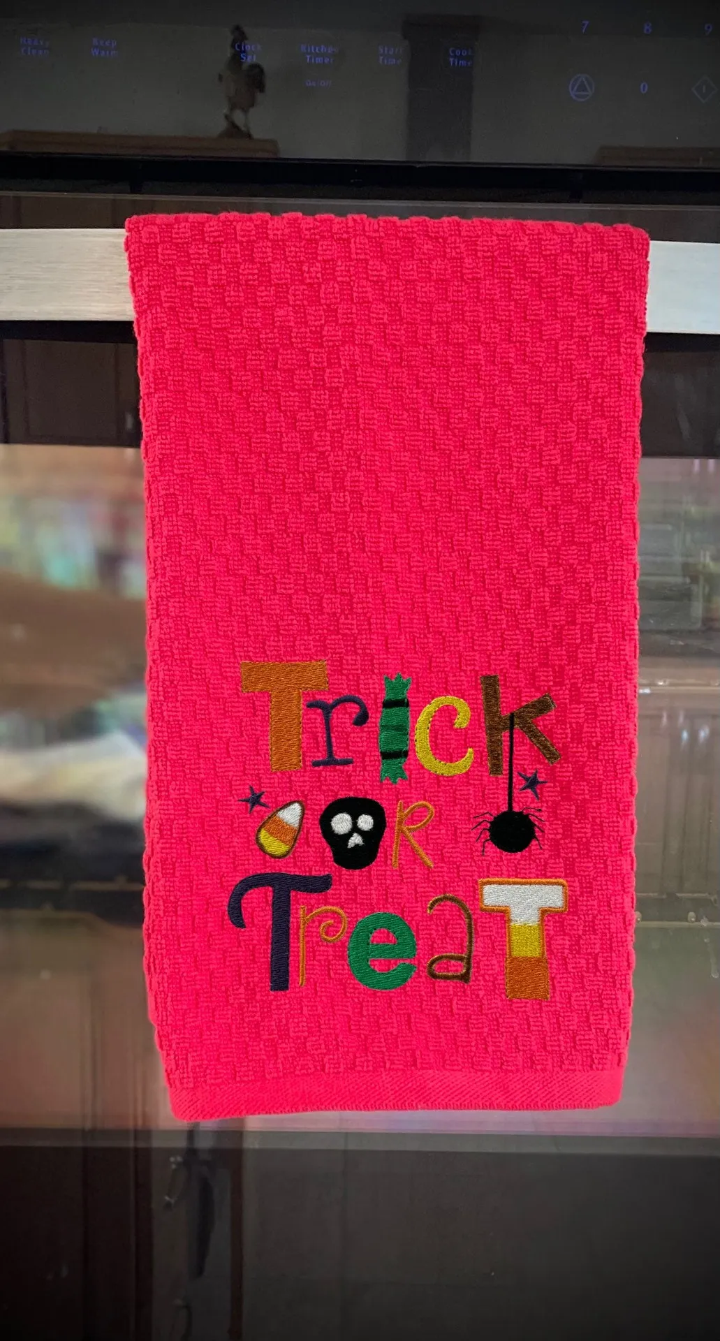 Trick or Treat Halloween Embroidered Kitchen Towel. 100% Cotton Towels