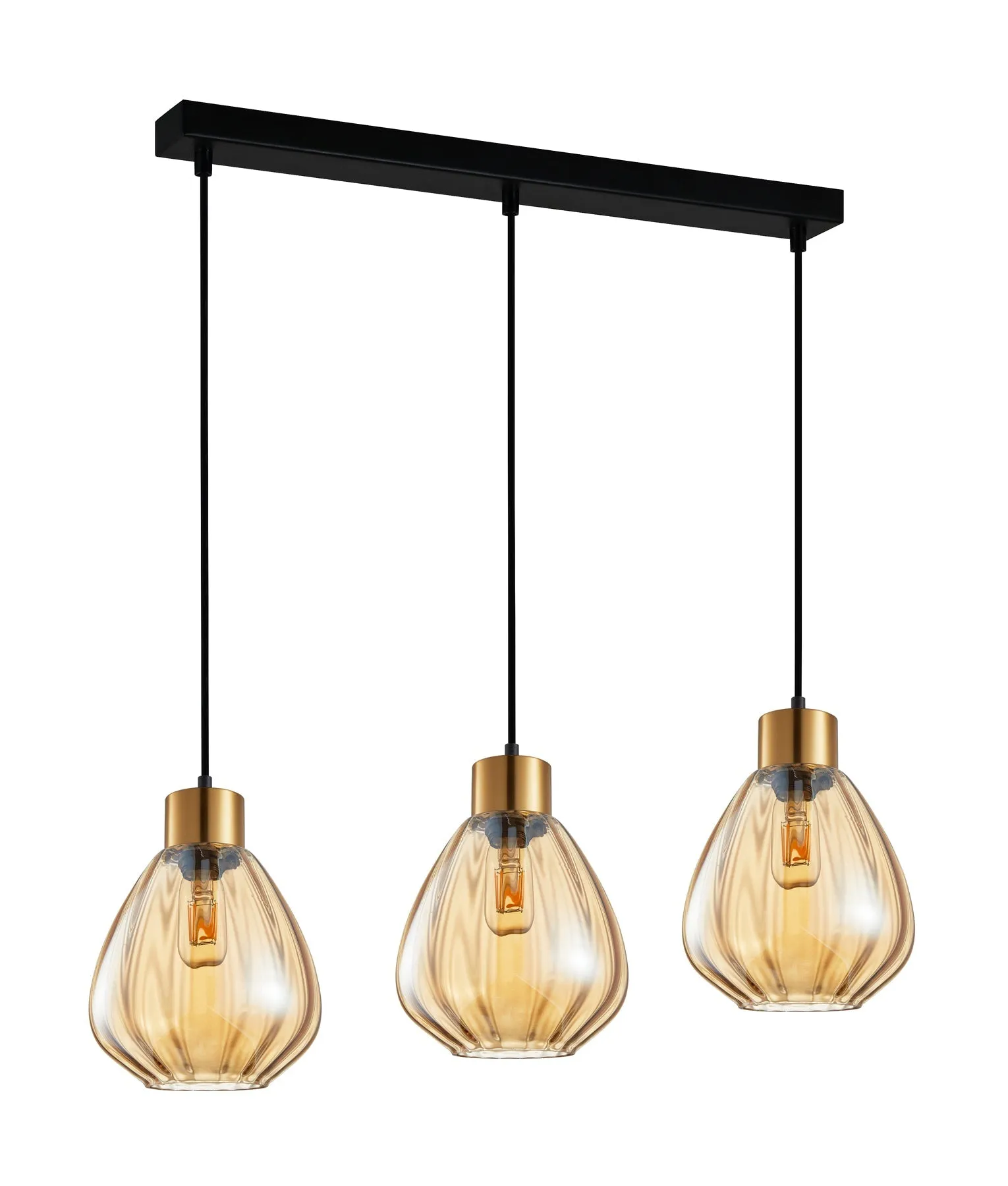 TULIP: Interior Bronze Amber / Smokey Black Wine Glass Ribbed Multiple Bar Base Pendant Lights