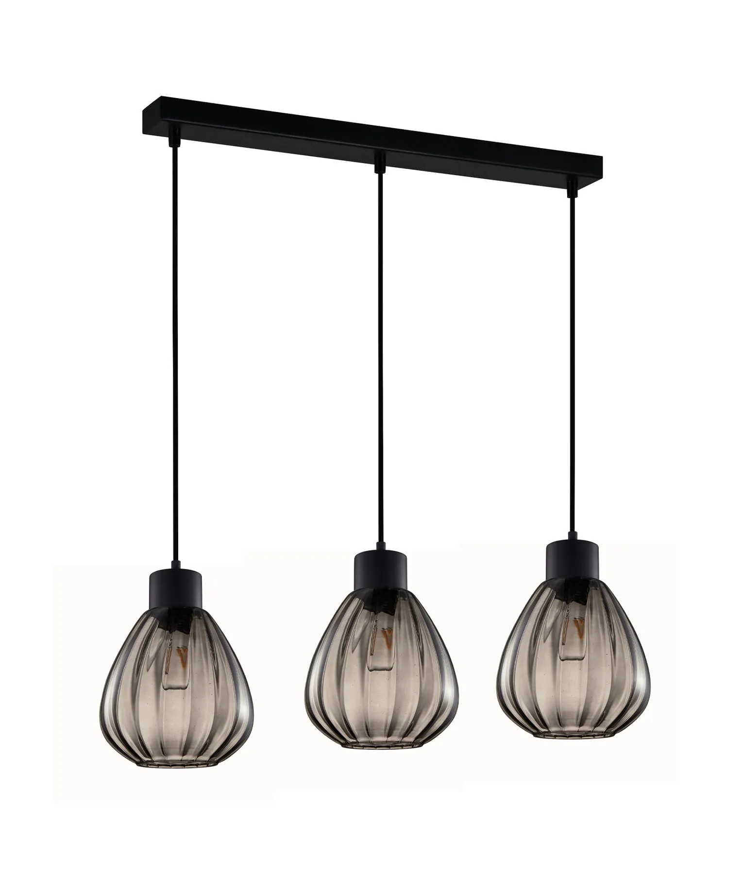 TULIP: Interior Bronze Amber / Smokey Black Wine Glass Ribbed Multiple Bar Base Pendant Lights