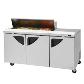 Turbo Air TST-72SD-12S-N 73" 3-Solid Door Prep Table and Undercounter