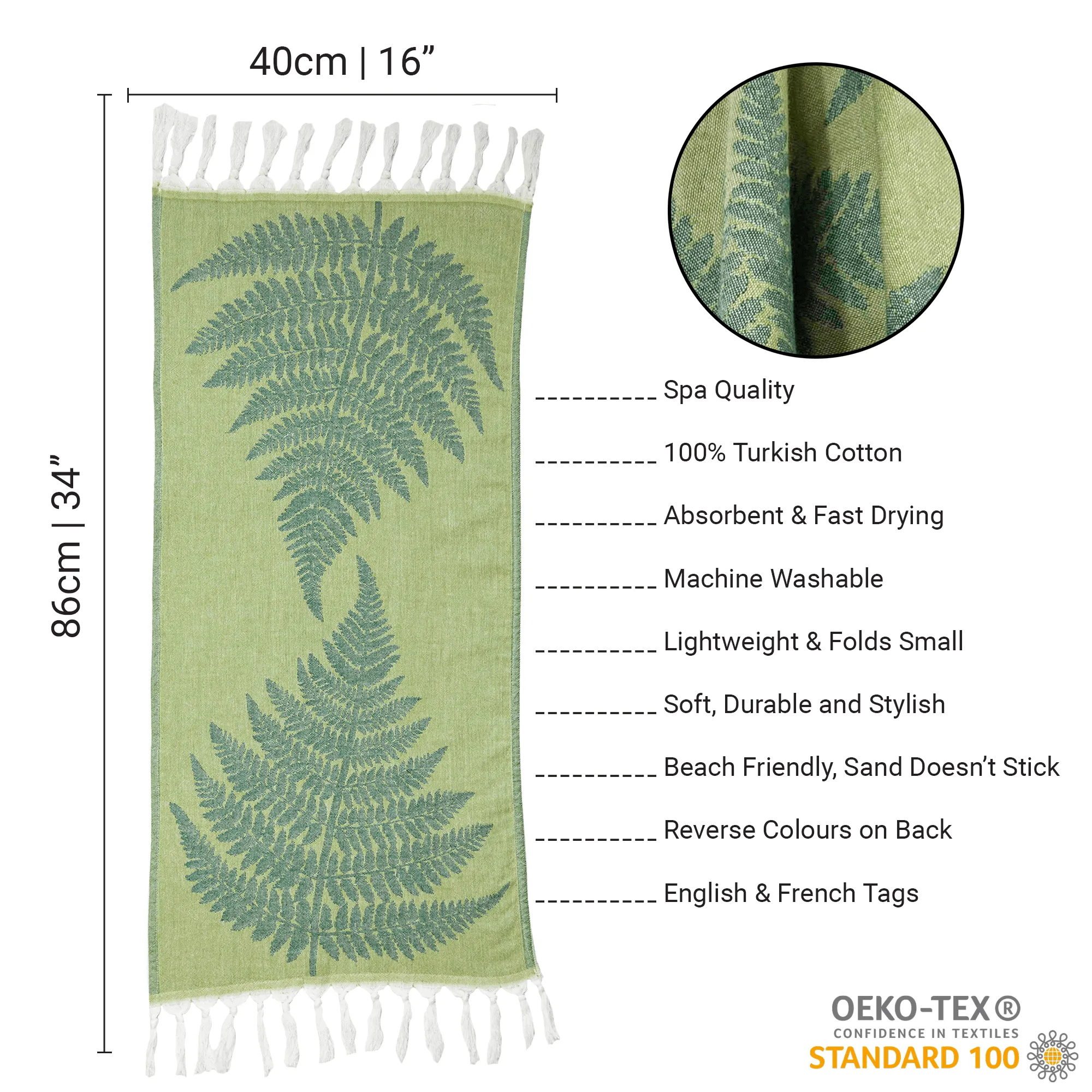 Turkish Cotton Hand Towel | Fern in Green