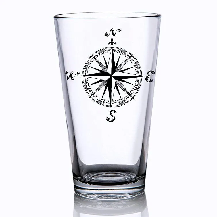 Vintage Compass Rose Glass Barware