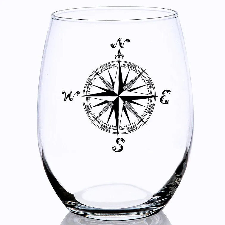 Vintage Compass Rose Glass Barware