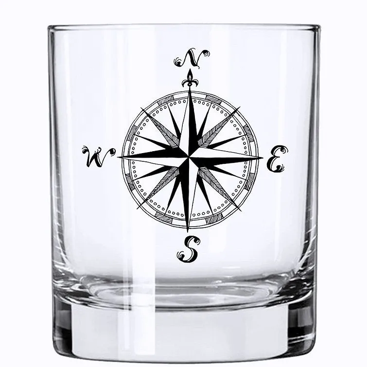 Vintage Compass Rose Glass Barware