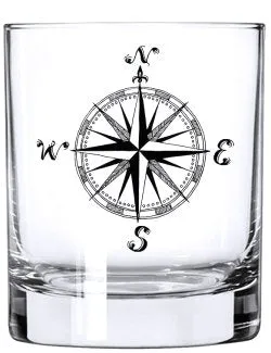 Vintage Compass Rose Glass Barware