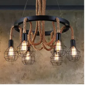 Vintage Loft American Hemp Rope Pendant Lamp Retro Industrial Hanging Lights Fixture Chandelier