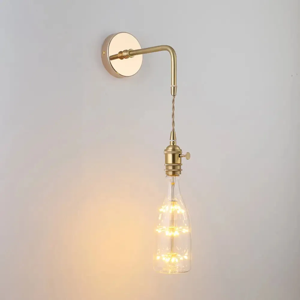 Vintage Single-Bulb Bedside Wall Mounted Lamp in Gold - Shaded Glass Wall Light Fixture