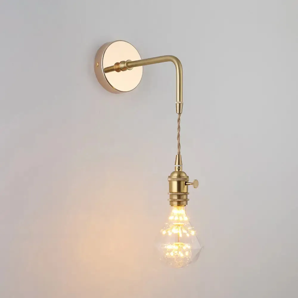 Vintage Single-Bulb Bedside Wall Mounted Lamp in Gold - Shaded Glass Wall Light Fixture