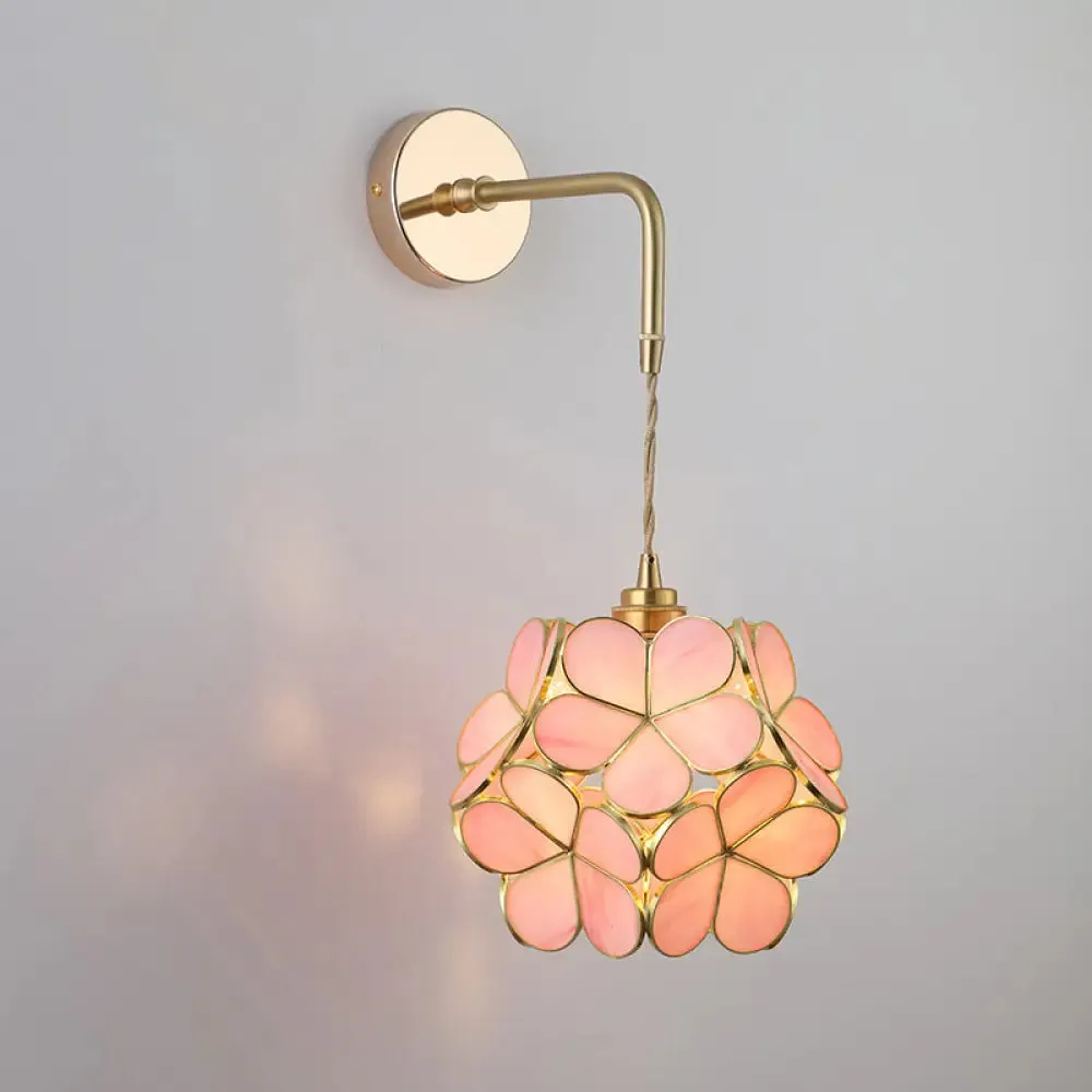 Vintage Single-Bulb Bedside Wall Mounted Lamp in Gold - Shaded Glass Wall Light Fixture