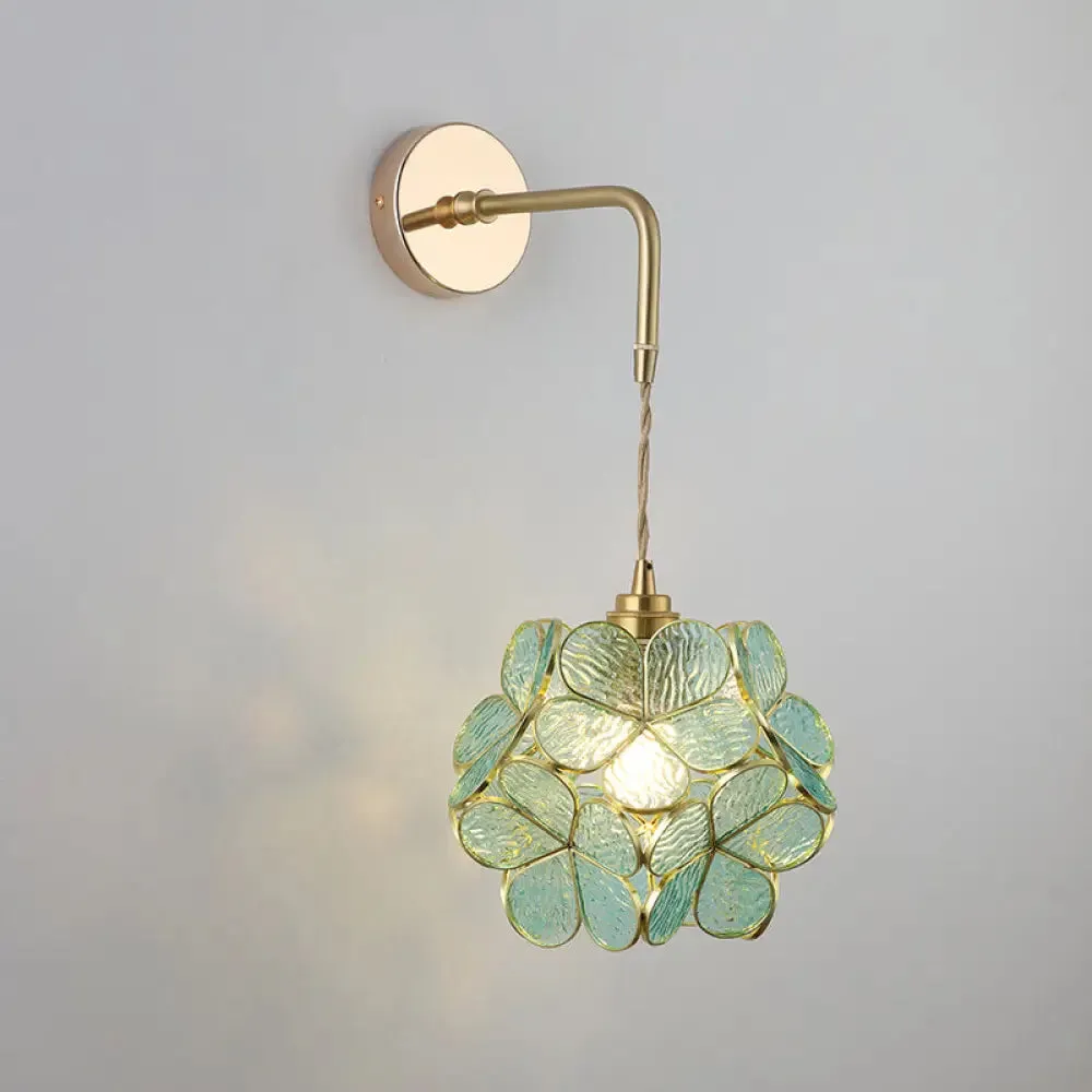 Vintage Single-Bulb Bedside Wall Mounted Lamp in Gold - Shaded Glass Wall Light Fixture