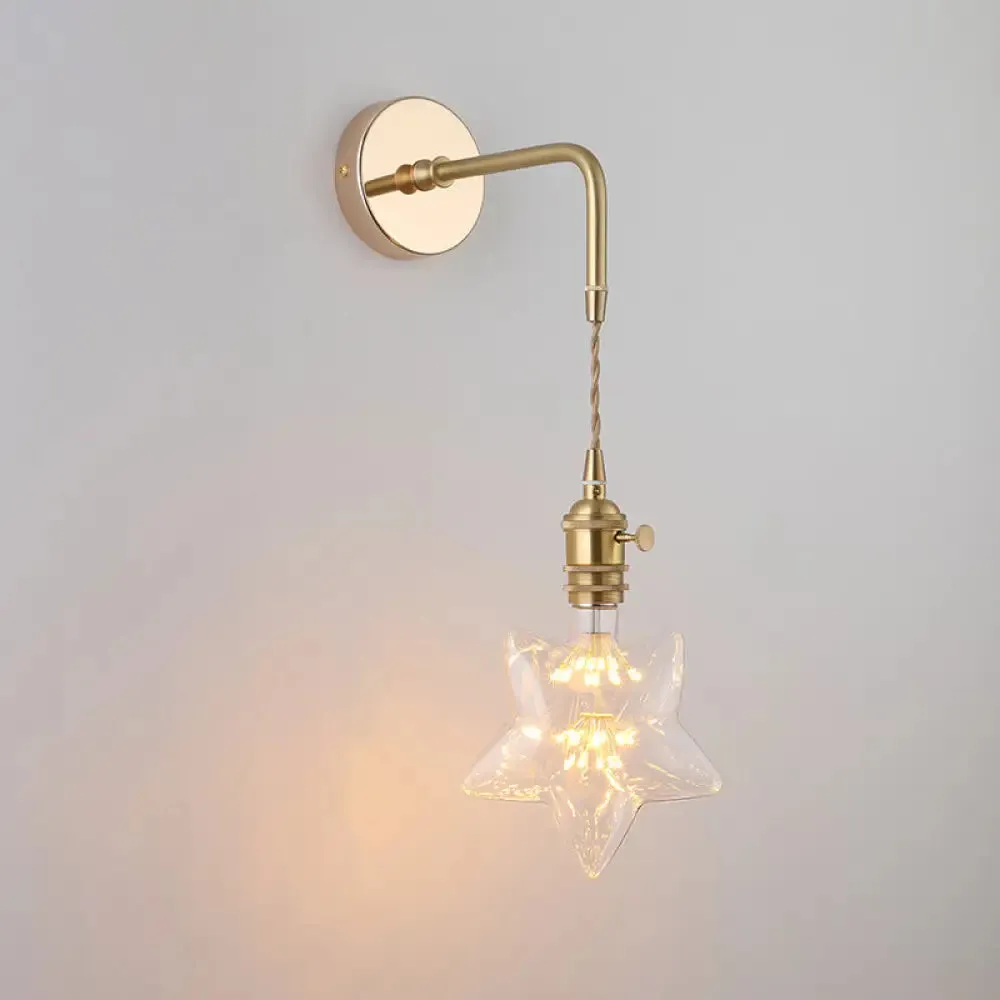 Vintage Single-Bulb Bedside Wall Mounted Lamp in Gold - Shaded Glass Wall Light Fixture