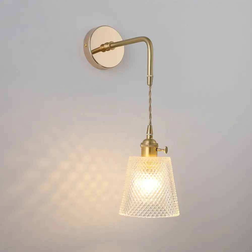 Vintage Single-Bulb Bedside Wall Mounted Lamp in Gold - Shaded Glass Wall Light Fixture