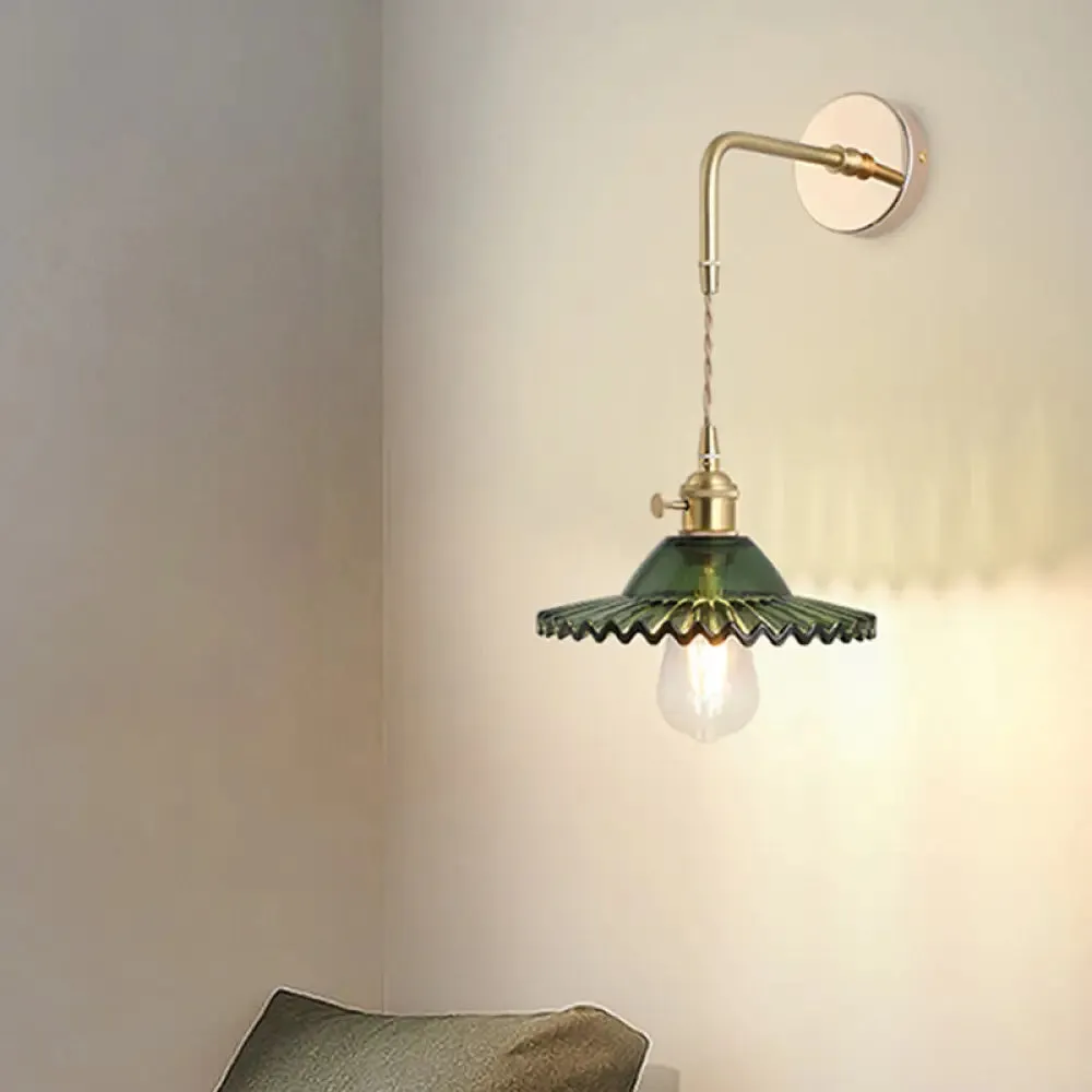 Vintage Single-Bulb Bedside Wall Mounted Lamp in Gold - Shaded Glass Wall Light Fixture