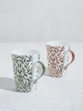 Westside Home Multicolour Leaf Design Devonia Mugs (Set of 2)